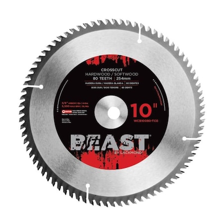 Beast Crosscut Blade, TCG, 10 Blade Dia, 58 In, 0126 Kerf, 5500 Rpm Maximum, Applicable Mate